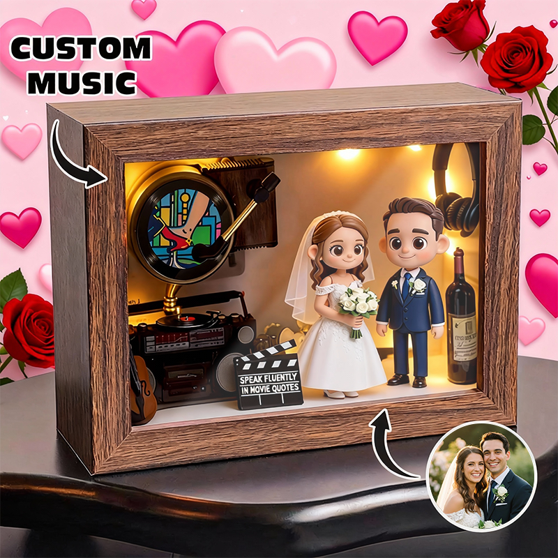 Custom 3D Printed Figure Music Box - Valentine's Day - Custom Photo & Favorite Music 