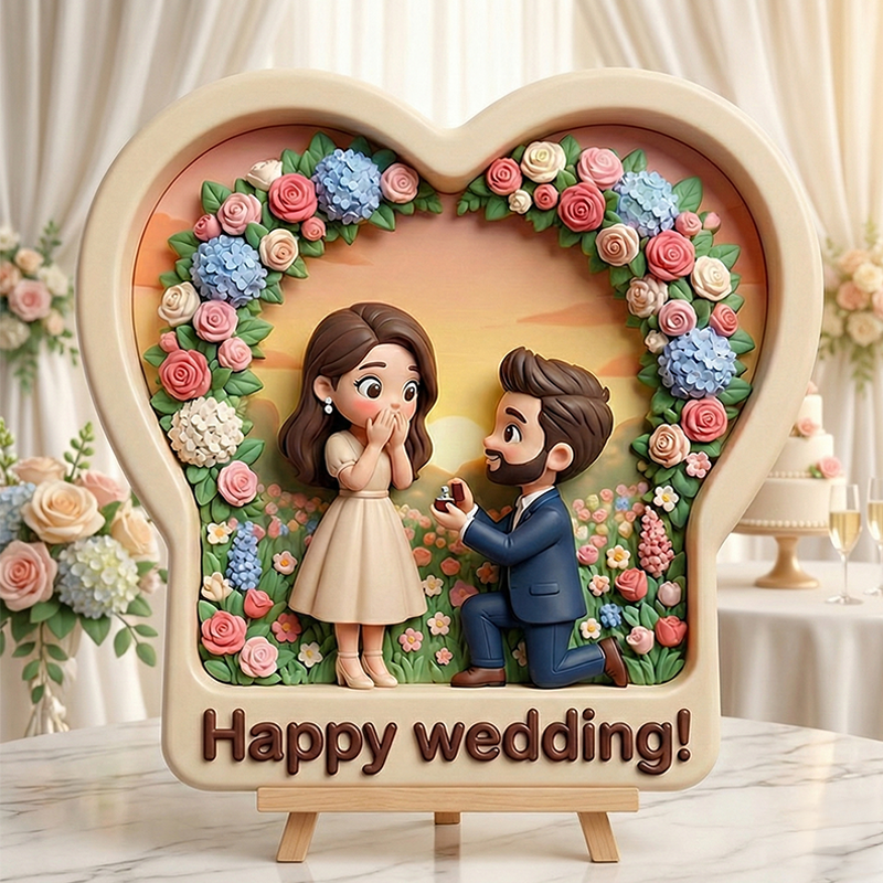 Custom 3D Printed Wedding Relief Sculpture – Engraved Personalized Keepsake Gift