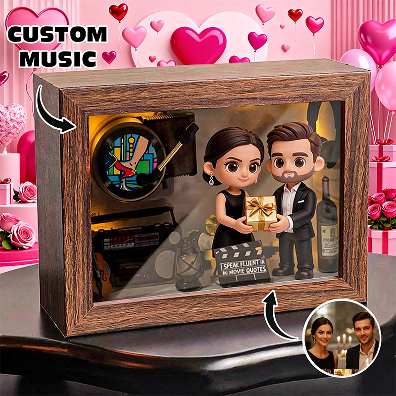 Custom 3D Printed Figure Music Box - Valentine's Day - Custom Photo & Favorite Music 