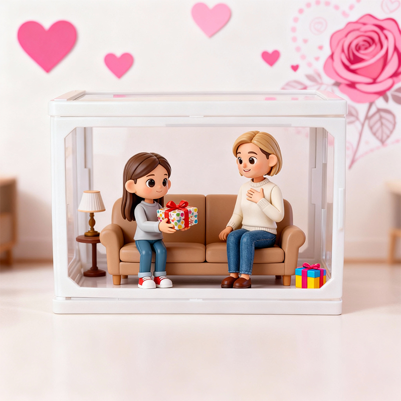 Valentine’s Day 3D Printed Figure Display – Custom Glass Dollhouse Scene for Couples