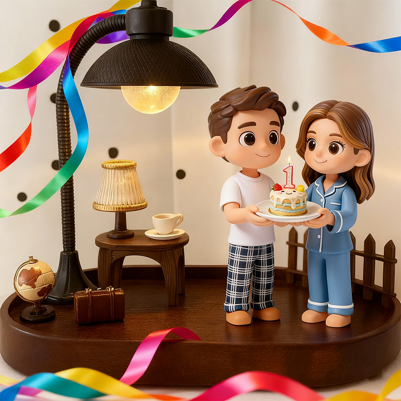 Personalized LED Desk Lampshade with 3D Printed Figure – 1st Anniversary Night Light