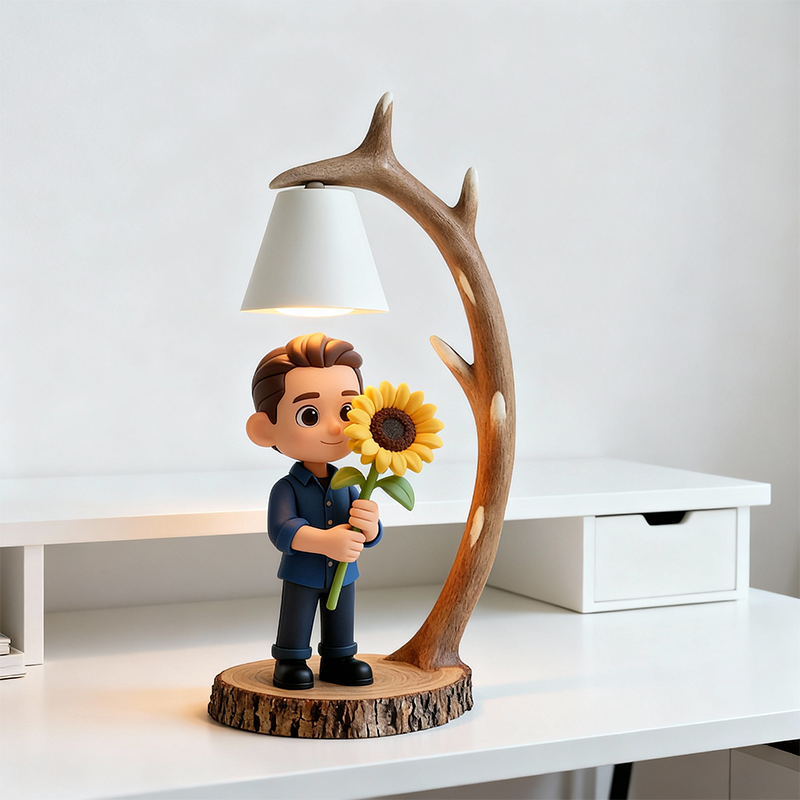 Custom 3D Printed Action Figure Table Lamp – Wooden Antler LED Light Gift for Him