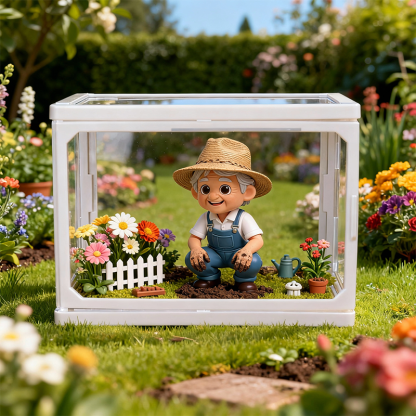 Retirement 3D Printed Figure Display – Custom Glass Dollhouse Scene