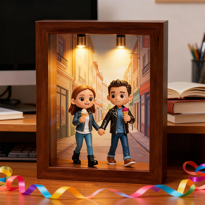 Custom 3D Figure Diorama Frame Display Case – Spot Light Dustproof Design for Dating Anniversary