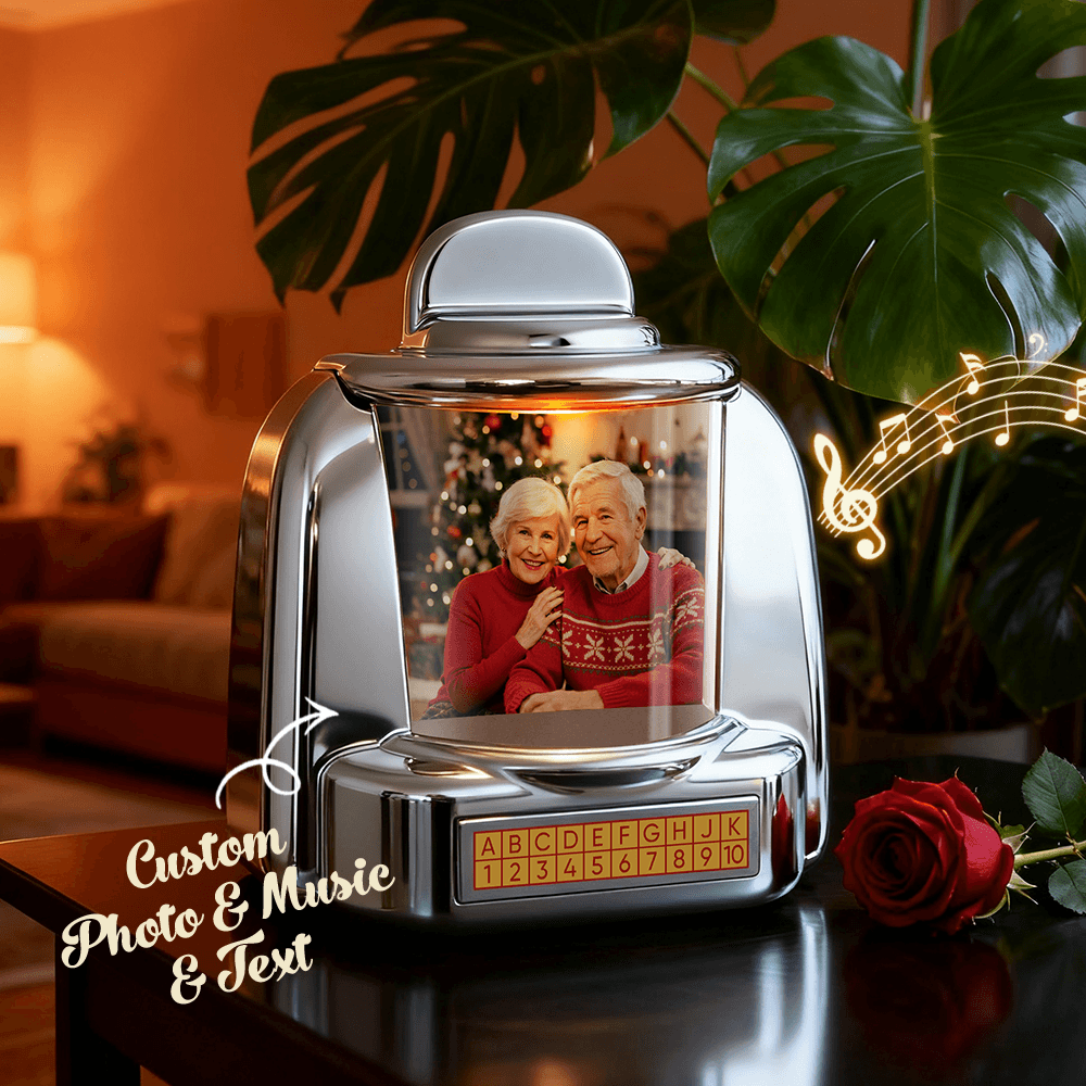Custom Photo Names & Date Jukebox Retro Speaker Music Mini Player with Radio Vintage Tabletop Home Decor Christmas Nostalgic Gift
