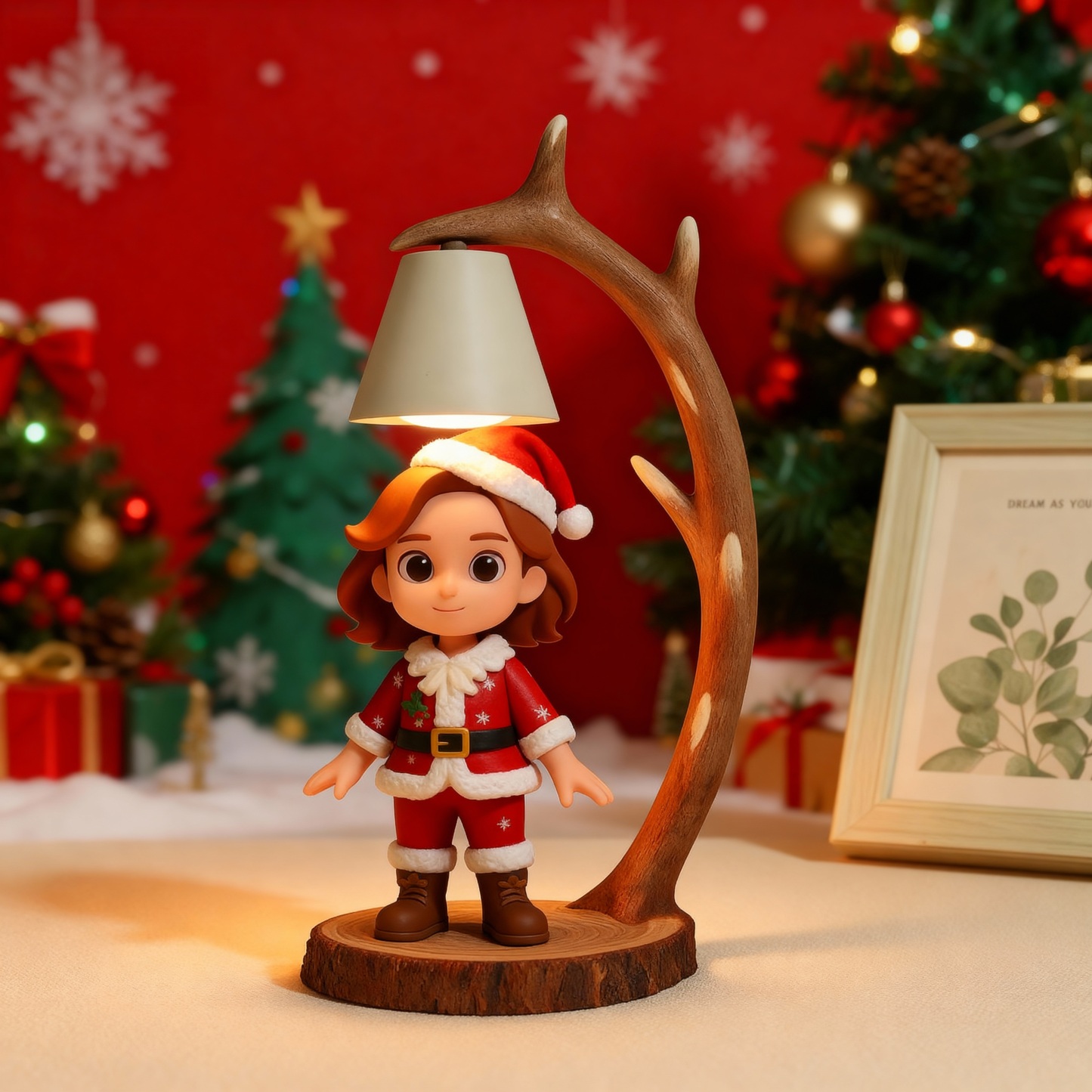 Custom 3D Figure Table Lamp - Wooden Antler Designed Night Light - Christmas-SELL MALL