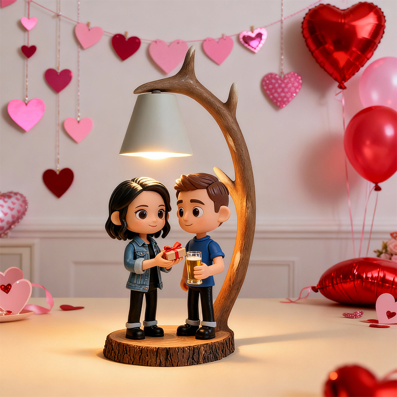 3D Printed Valentine’s Day Figure Table Lamp – Wooden Antler LED Night Light