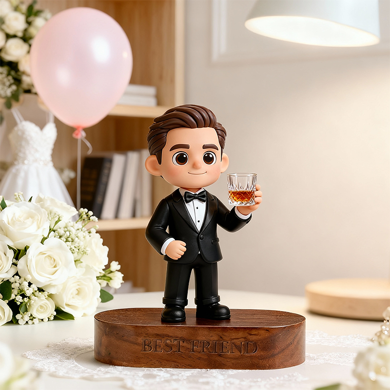 Custom 3D Printed Wedding Figure with Engraved Wooden Base – Personalized Name & Message Display Stand Gift