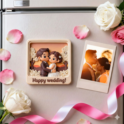 Custom 3D Printed Wedding Fridge Magnet – Personalized Mini Couple Character Keepsake Gift