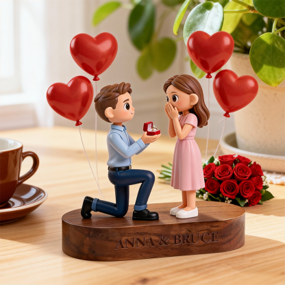 3D Printed Valentine’s Day Figure with Personalized Engraved Wooden Base Keepsake