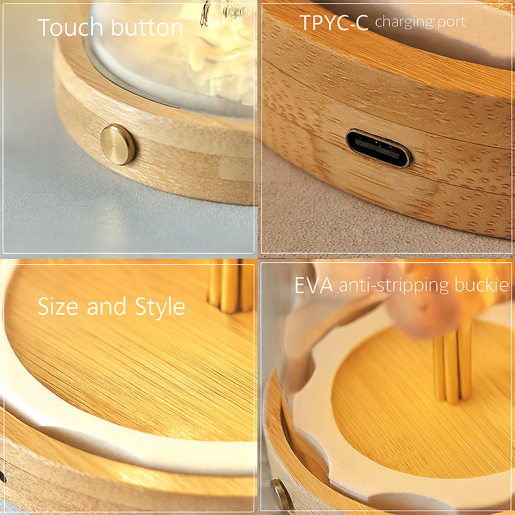 Upgraded Glass Dome Night Light - Side Touch Control with Warm Light - Rechargeable Battery + FREE Charging Cable Included-SELL MALL