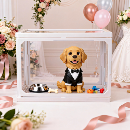 Custom 3D Printed Wedding Couple Figure in Glass Dollhouse Display Case – Personalized Miniature Scene Keepsake Gift