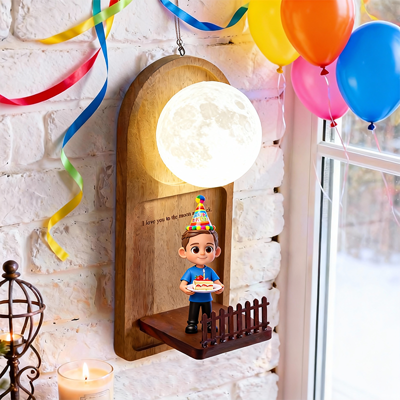 Custom 3D Printed Figurine - Cartoon Character Wall Lamp - Personalized Text Night Light - Birthday