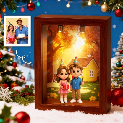 Custom 3D Figure Diorama Frame Display Case - Spot Light Dustproof Design - Christmas-SELL MALL