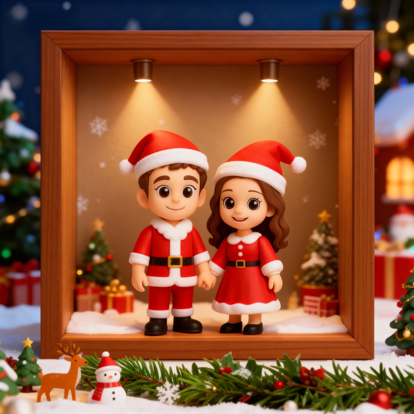 Custom 3D Figure Diorama Frame Display Case - Spot Light Dustproof Design - Christmas-SELL MALL