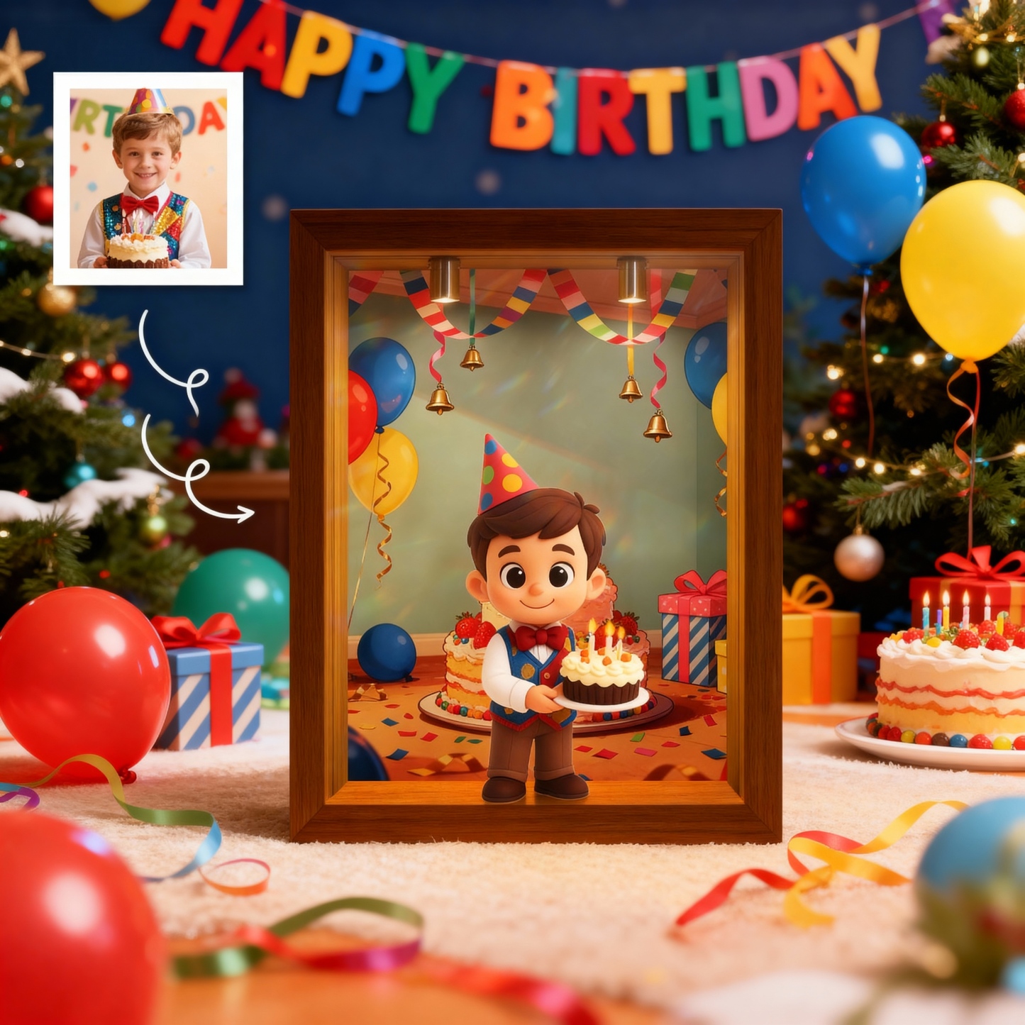 Custom 3D Figure Diorama Frame Display Case - Spot Light Dustproof Design - Christmas-SELL MALL