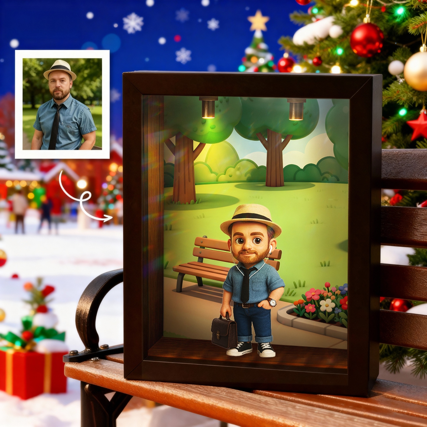 Custom 3D Figure Diorama Frame Display Case - Spot Light Dustproof Design - Christmas-SELL MALL