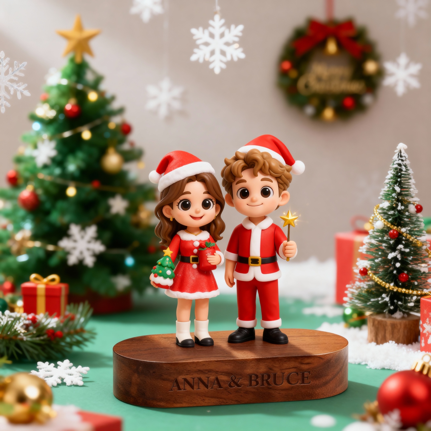 Custom 3D Printed Figure - With Engraved Wooden Base | Personalized Name & Message Stand - Christmas-SELL MALL