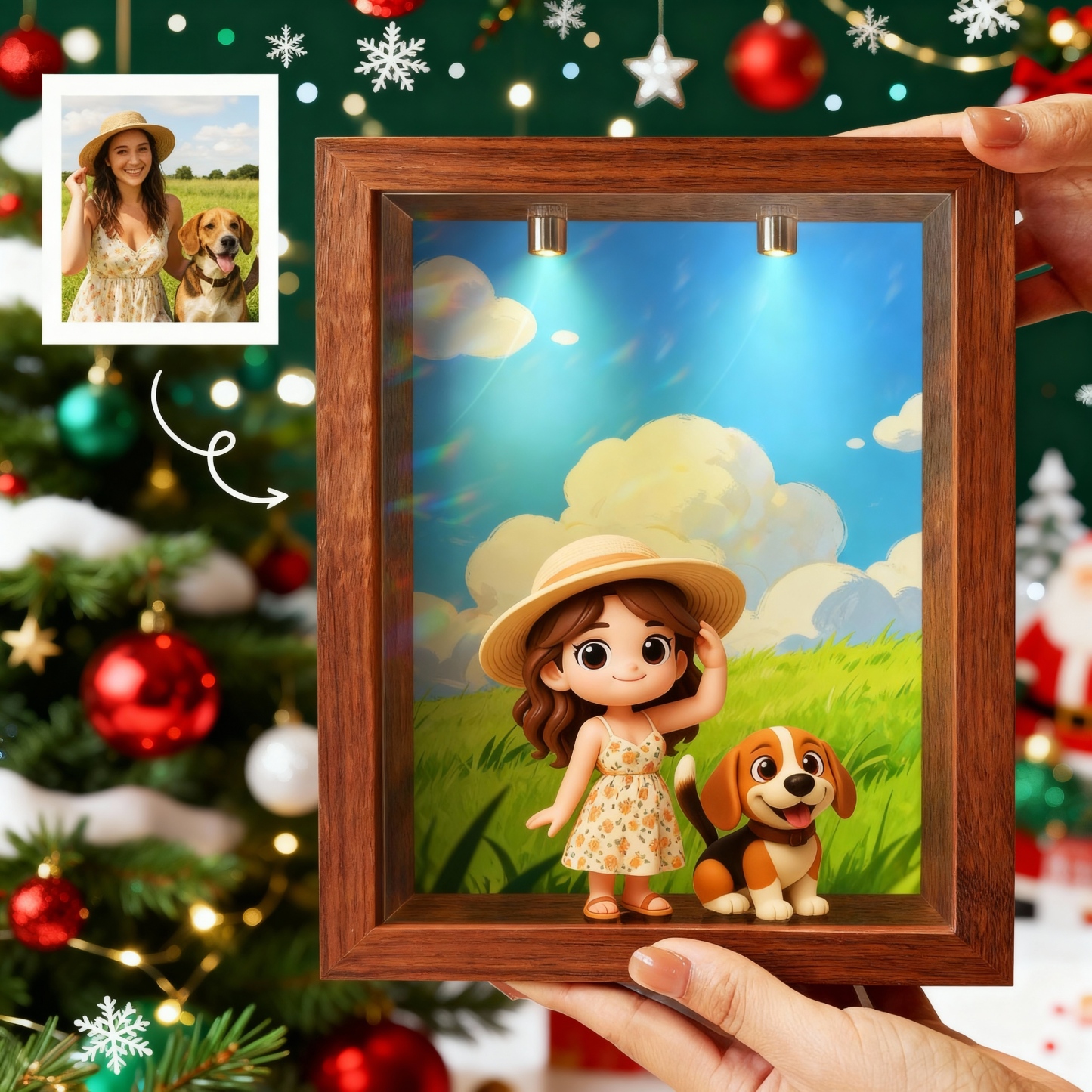 Custom 3D Figure Diorama Frame Display Case - Spot Light Dustproof Design - Christmas-SELL MALL