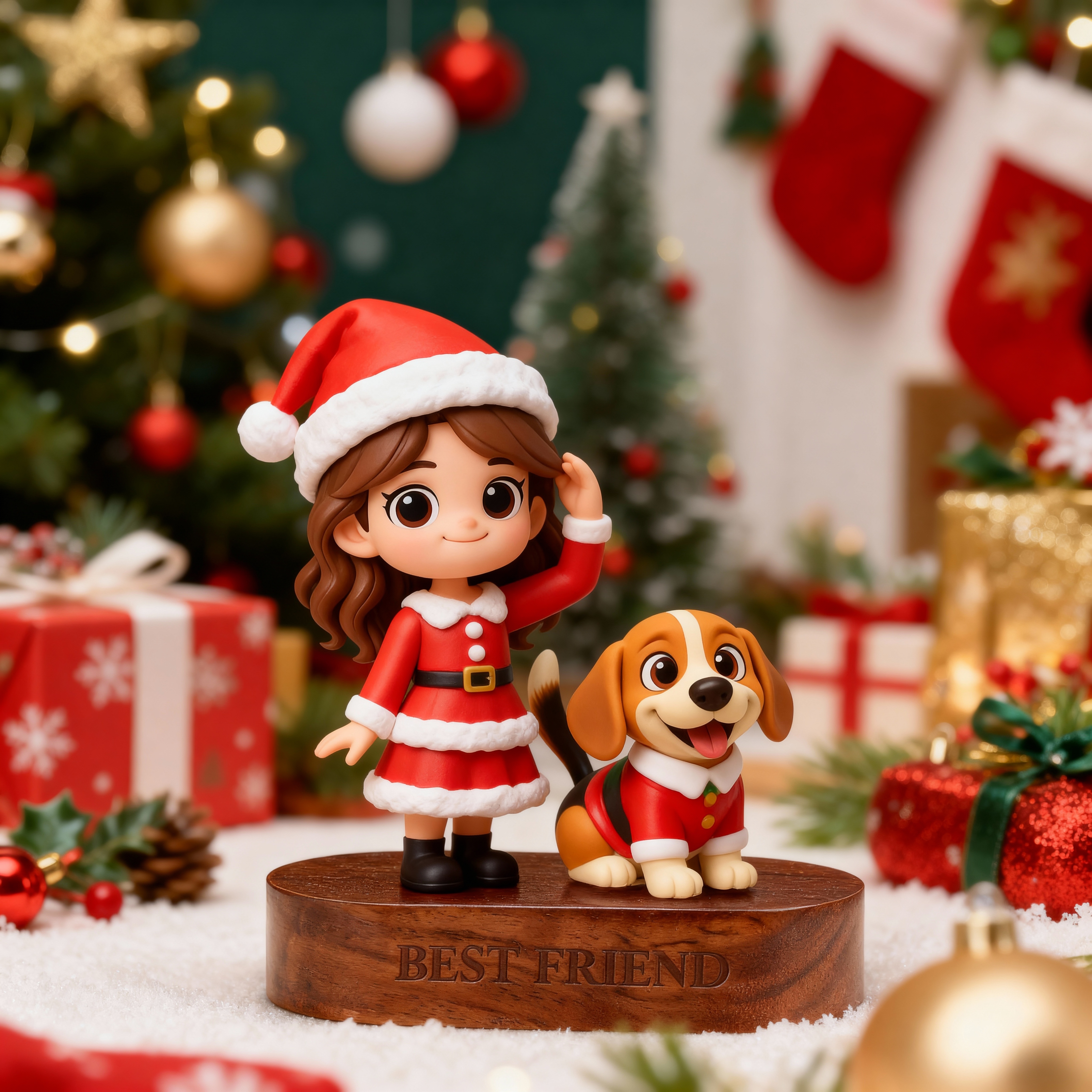 Custom 3D Printed Figure - With Engraved Wooden Base | Personalized Name & Message Stand - Christmas-SELL MALL