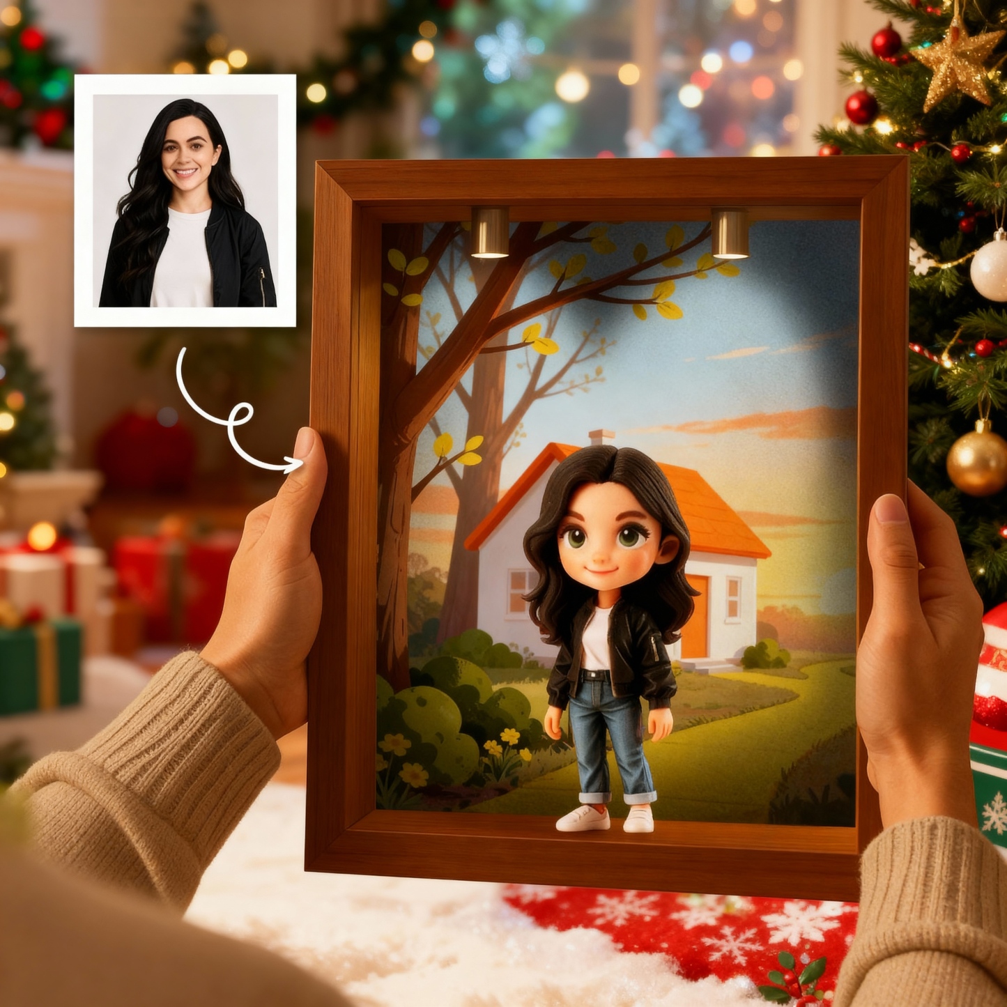 Custom 3D Figure Diorama Frame Display Case - Spot Light Dustproof Design - Christmas-SELL MALL