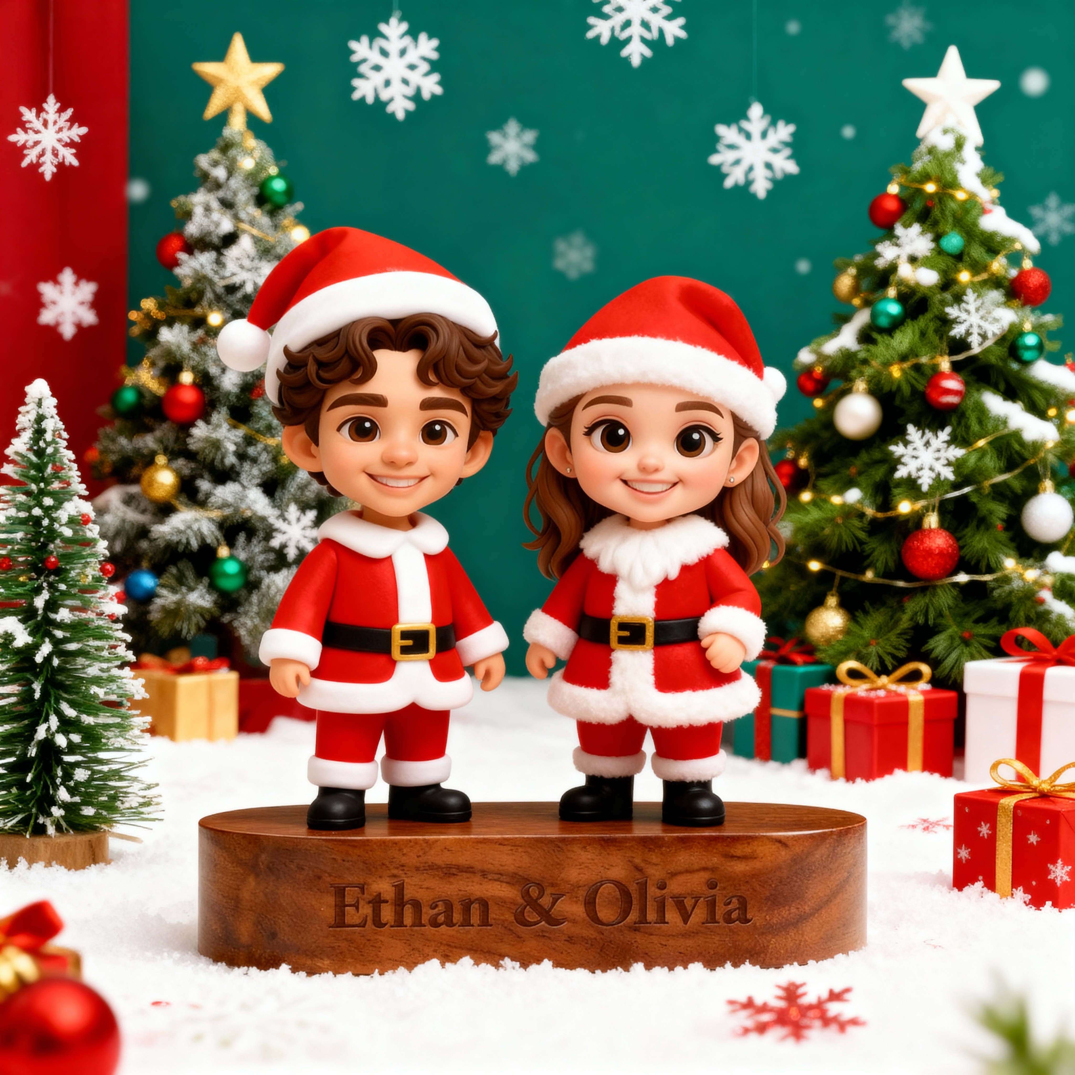 Custom 3D Printed Figure - With Engraved Wooden Base | Personalized Name & Message Stand - Christmas-SELL MALL