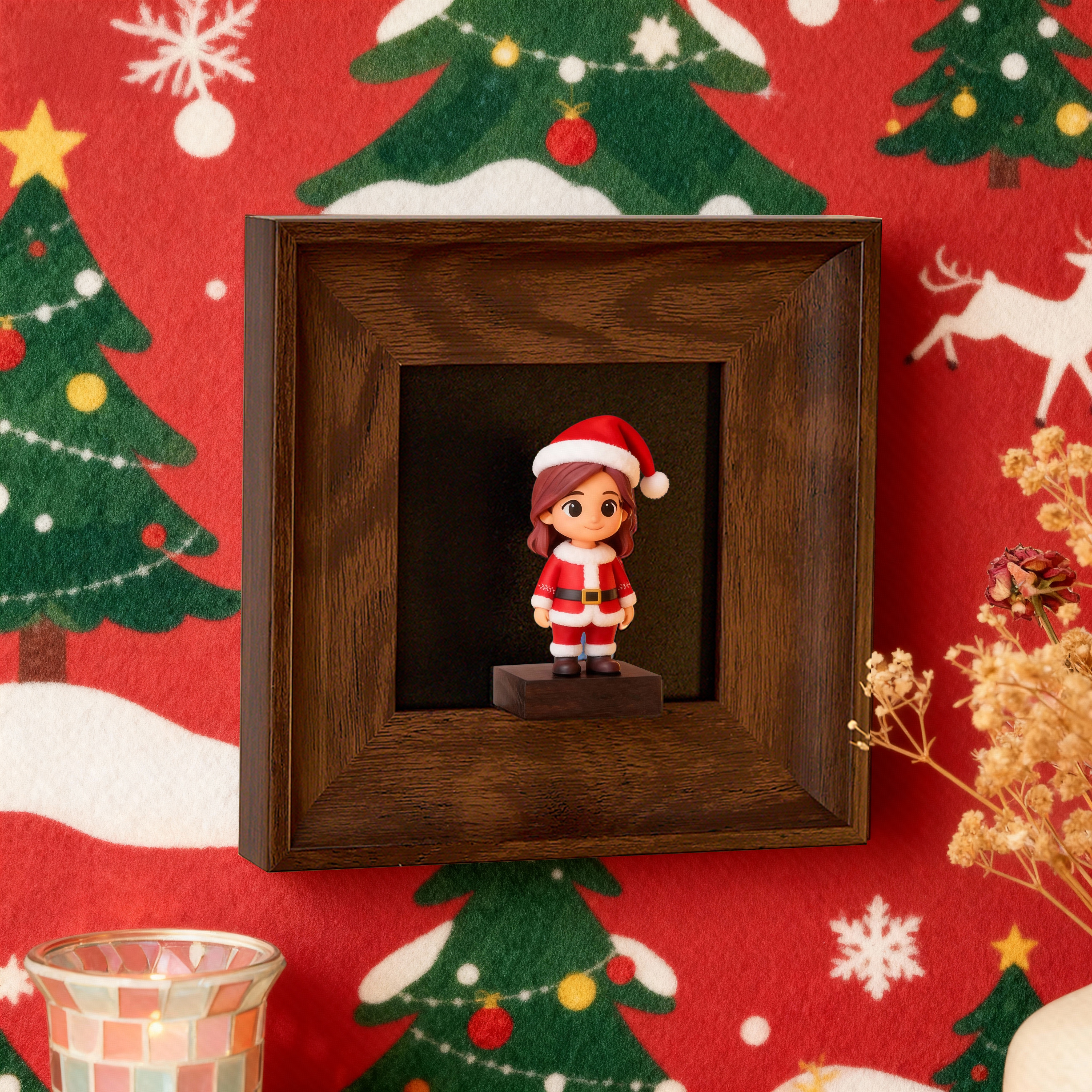 Custom 3D Figurine in Wooden Frame - From Photo - Christmas-SELL MALL