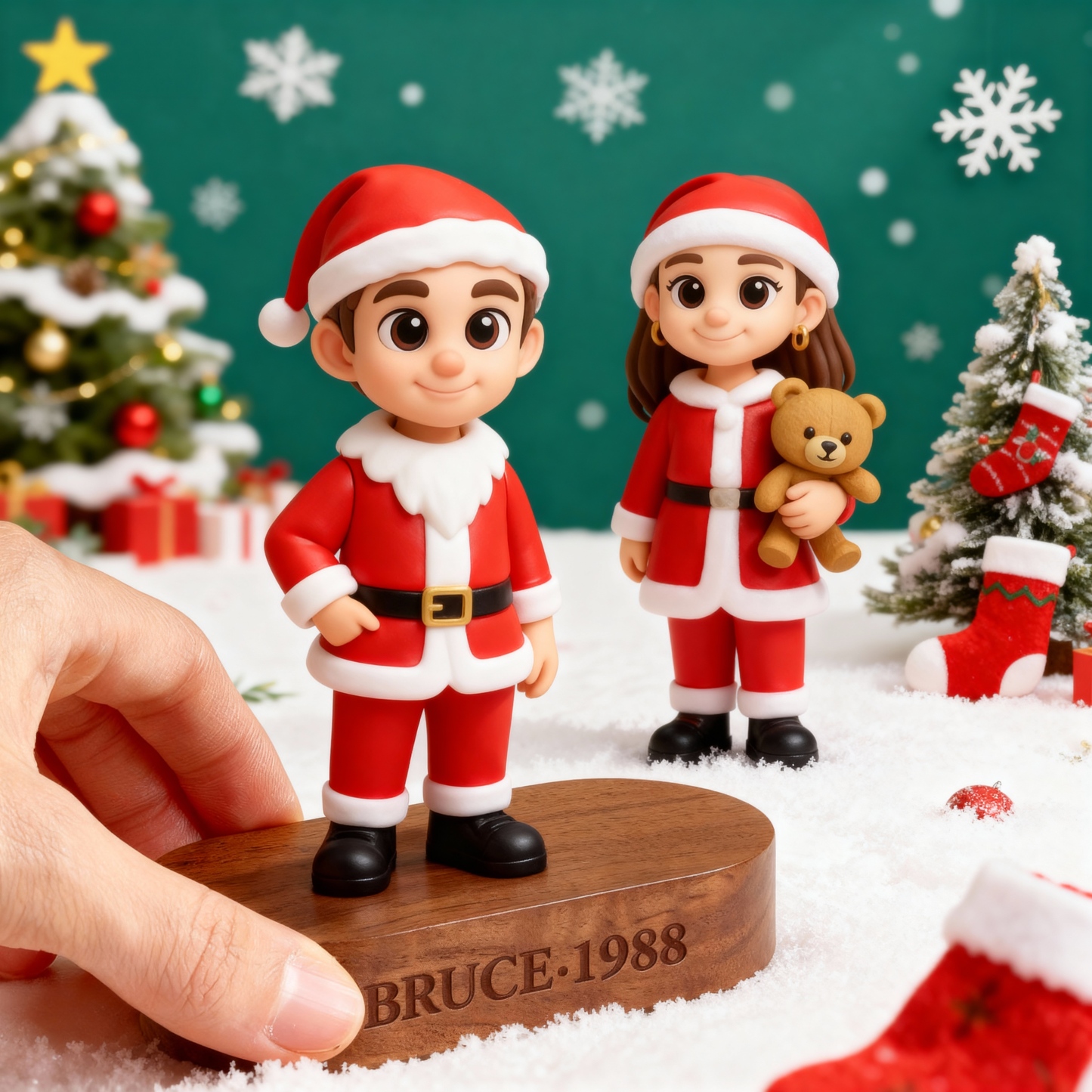 Custom 3D Printed Figure - With Engraved Wooden Base | Personalized Name & Message Stand - Christmas-SELL MALL