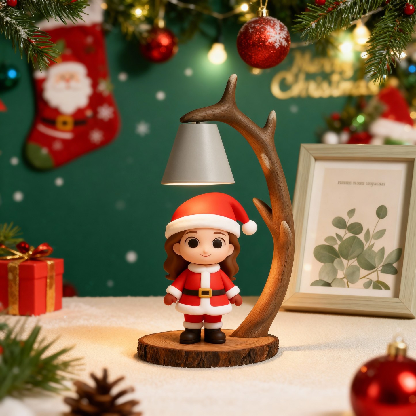 Custom 3D Figure Table Lamp - Wooden Antler Designed Night Light - Christmas-SELL MALL