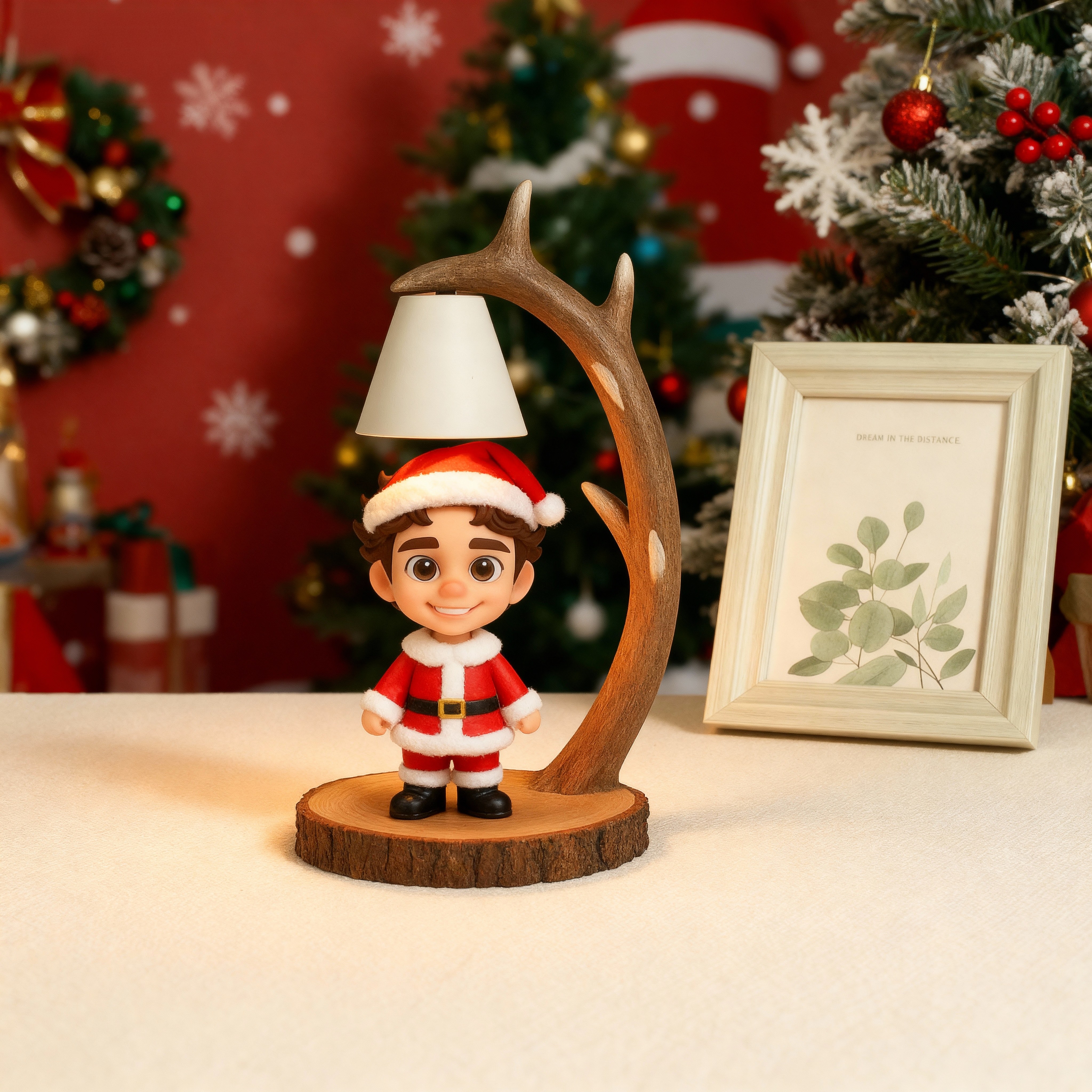 Custom 3D Figure Table Lamp - Wooden Antler Designed Night Light - Christmas-SELL MALL