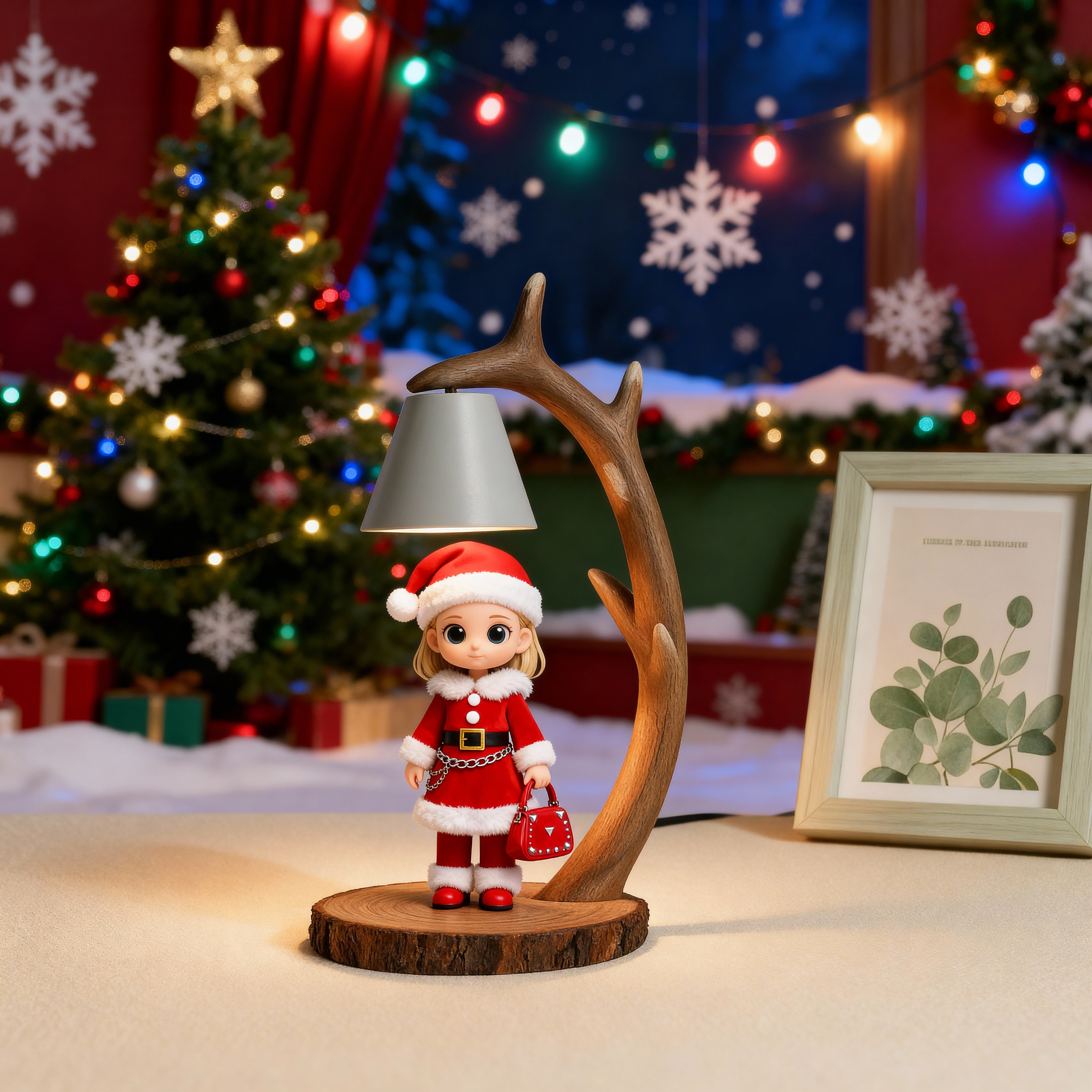 Custom 3D Figure Table Lamp - Wooden Antler Designed Night Light - Christmas-SELL MALL