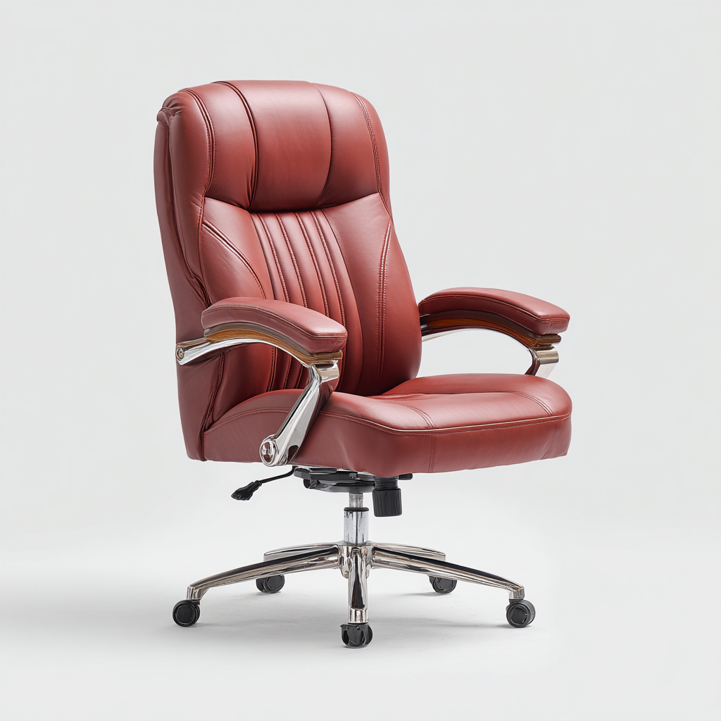 Chaise de bureau en cuir rouge avec accoudoirs rembourrés - design ergonomique réglable 112x64x68 cm-Shelterora