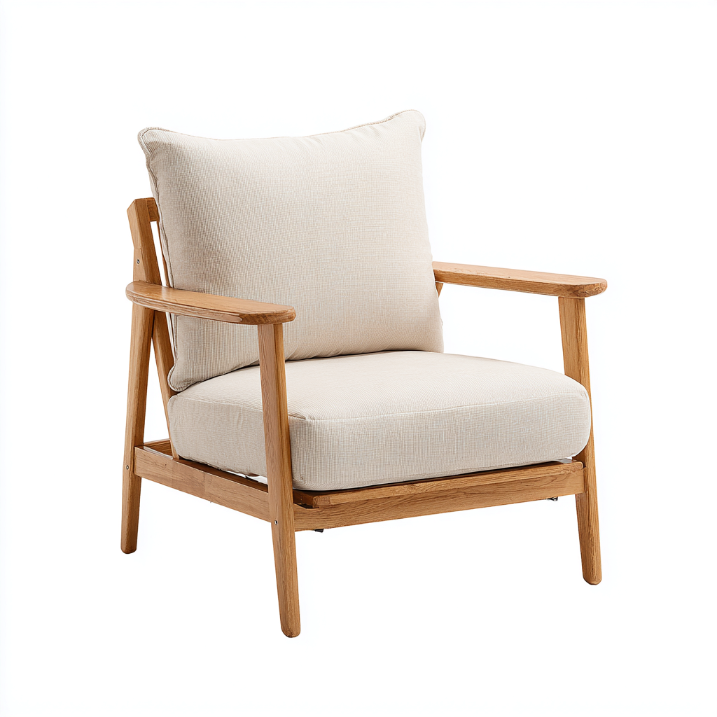 Fauteuil en bois avec accoudoirs 84x88x92 cm - beige - style scandinave naturel confortable-Shelterora