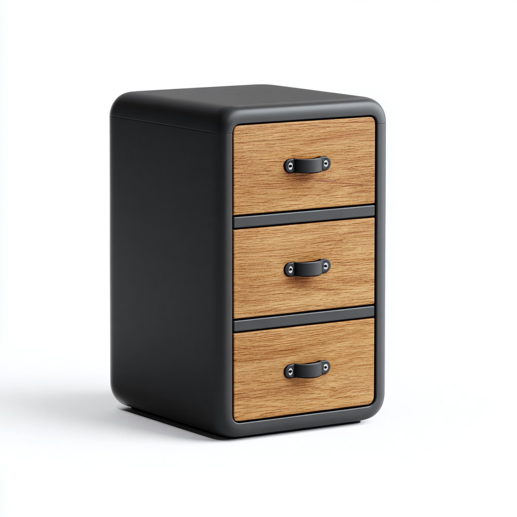 Fichier de classement 64x40x45 cm - bois et métal - 3 tiroirs - style industriel arrondi-Shelterora