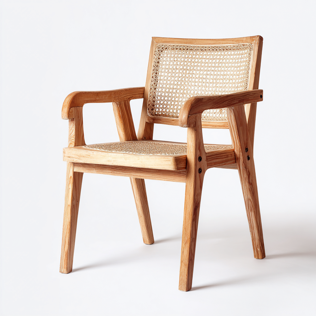 Chaise de jardin en rotin avec accoudoirs 54x56x82 cm - bois naturel - style classique-Shelterora