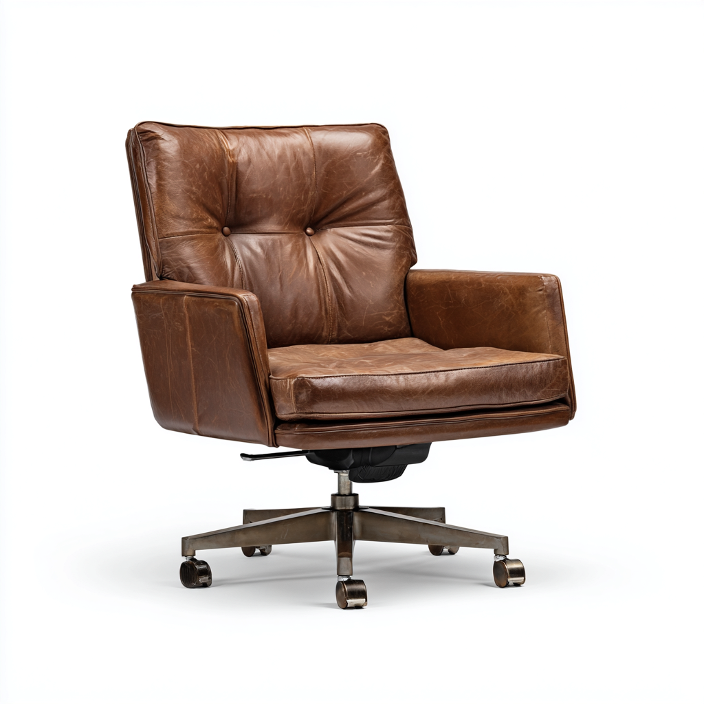 Chaise de bureau en cuir marron avec assise rembourrée - design vintage réglable 106x62x66 cm-Shelterora