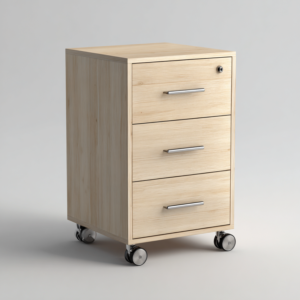 Fichier de classement 69x42x47 cm à roulettes - bois clair - 3 tiroirs verrouillables - style moderne-Shelterora