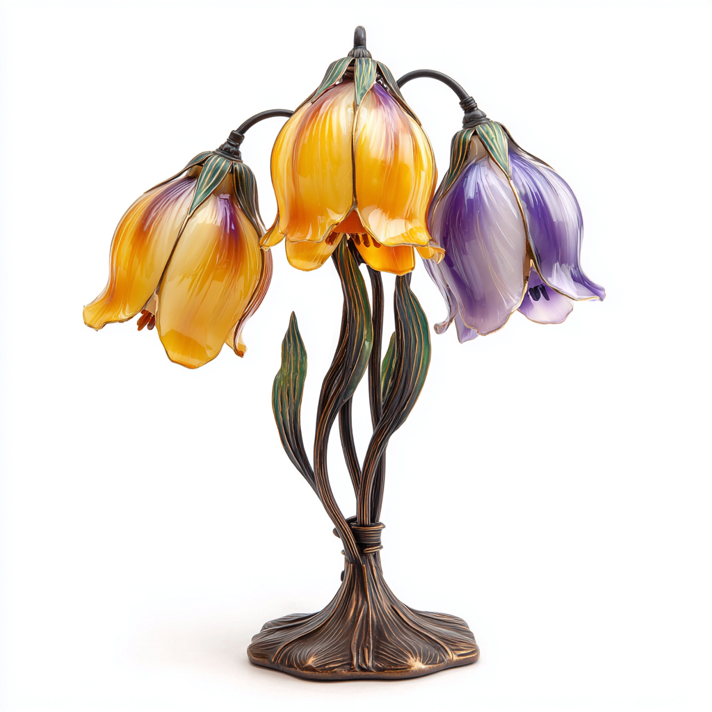 Lampe de table décorative verre coloré forme tulipe 58x36 cm - style art nouveau - éclairage d'ambiance-Shelterora