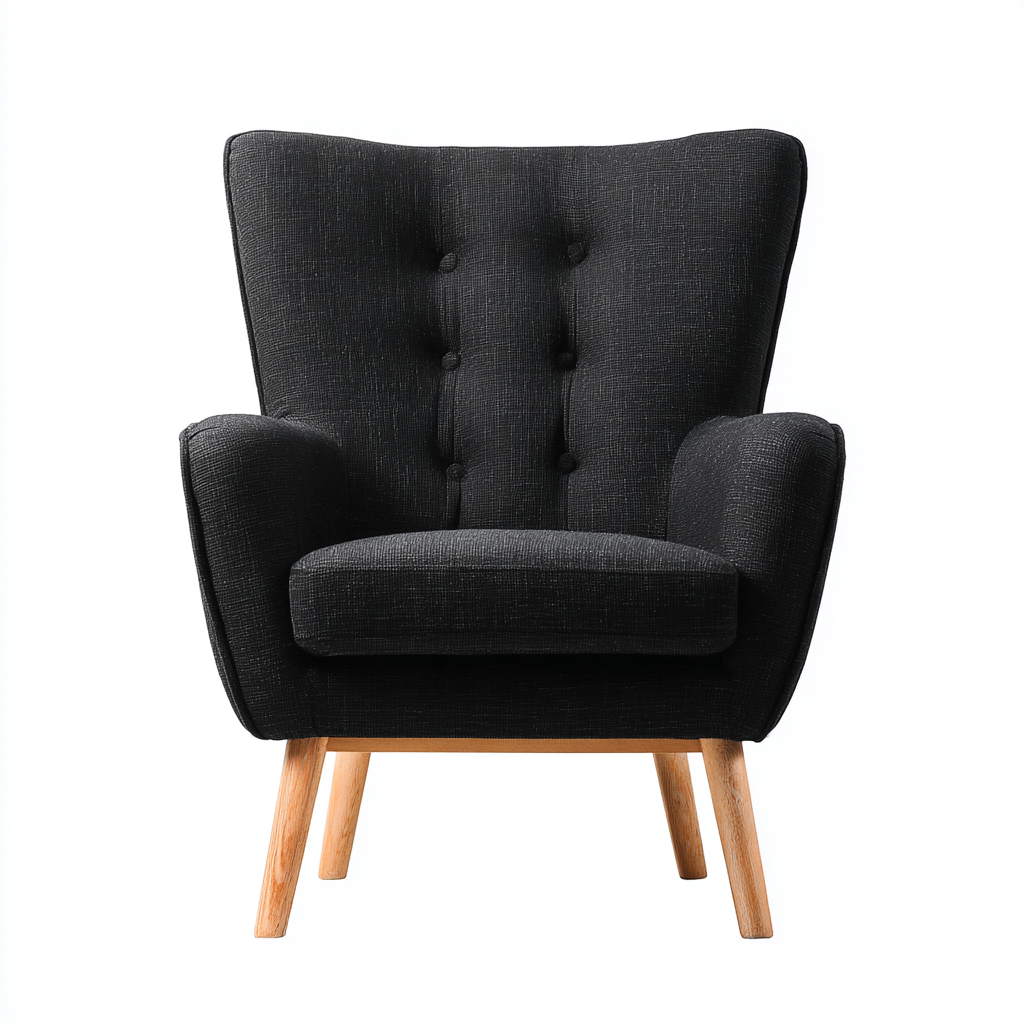 Fauteuil en tissu avec dossier capitonné et pieds en bois 78x80x100 cm - noir - style moderne-Shelterora