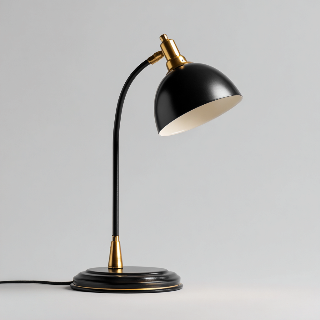 Lampe de bureau - métal noir et laiton - abat-jour demi-sphère - 45x18 cm - style classique élégant-Shelterora