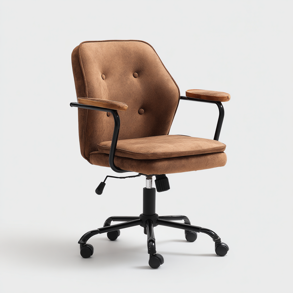 Chaise de bureau en velours marron avec accoudoirs en bois - design confortable réglable 102x59x62 cm-Shelterora