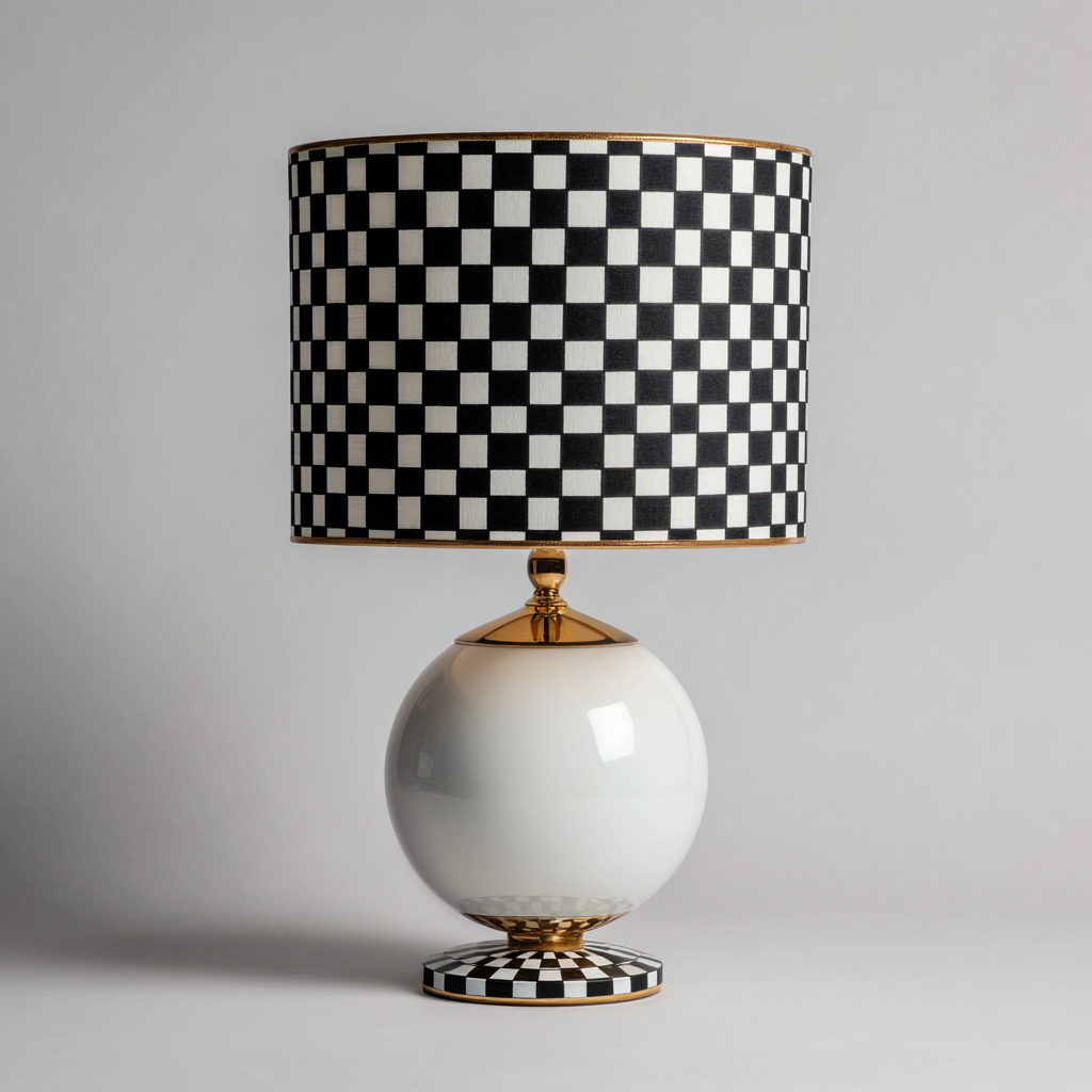 Lampe de table céramique blanc et noir motif damier 50x28 cm - style moderne - éclairage décoratif-Shelterora