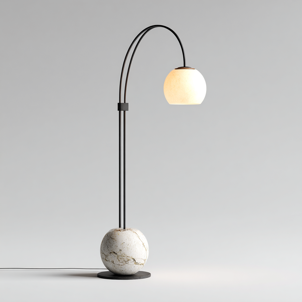 Lampe sur pied - métal et base en marbre - abat-jour sphérique blanc - 165x40 cm - style moderne-Shelterora