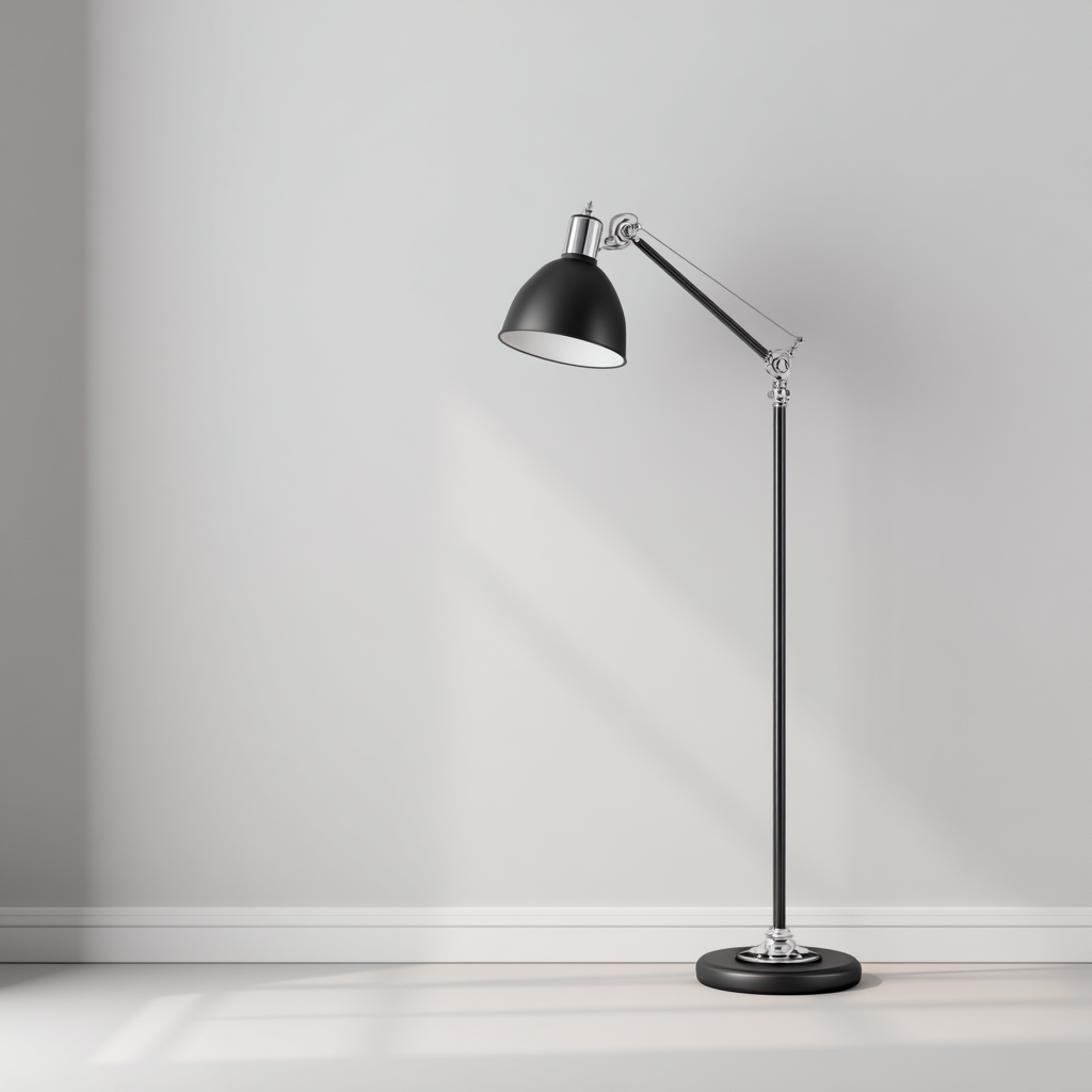 Lampe de sol réglable métal noir et chrome 160x45 cm - style industriel - lecture et bureau-Shelterora