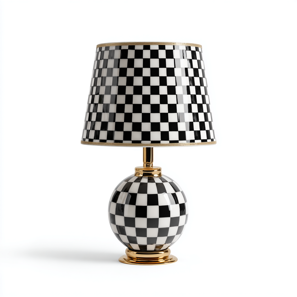 Lampe de table céramique noir et blanc motif damier 45x25 cm - style moderne - éclairage décoratif-Shelterora