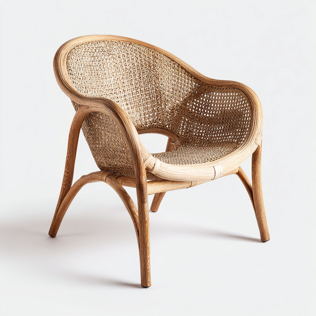 Fauteuil de jardin en rotin tressé 68x72x85 cm - naturel - design organique et confortable - style contemporain-Shelterora