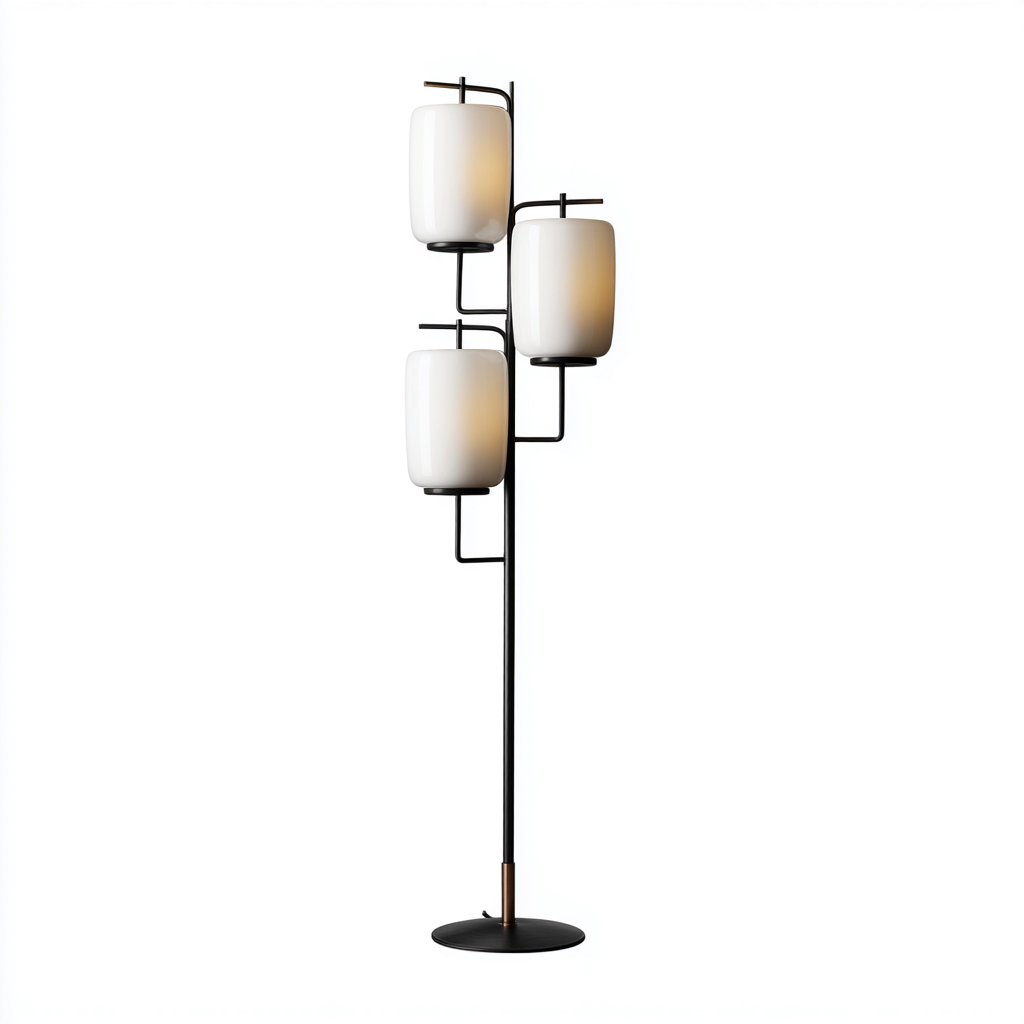 Lampadaire en métal noir et verre opalin 172x46x46 cm - base ronde - style moderne à 3 abat-jours-Shelterora