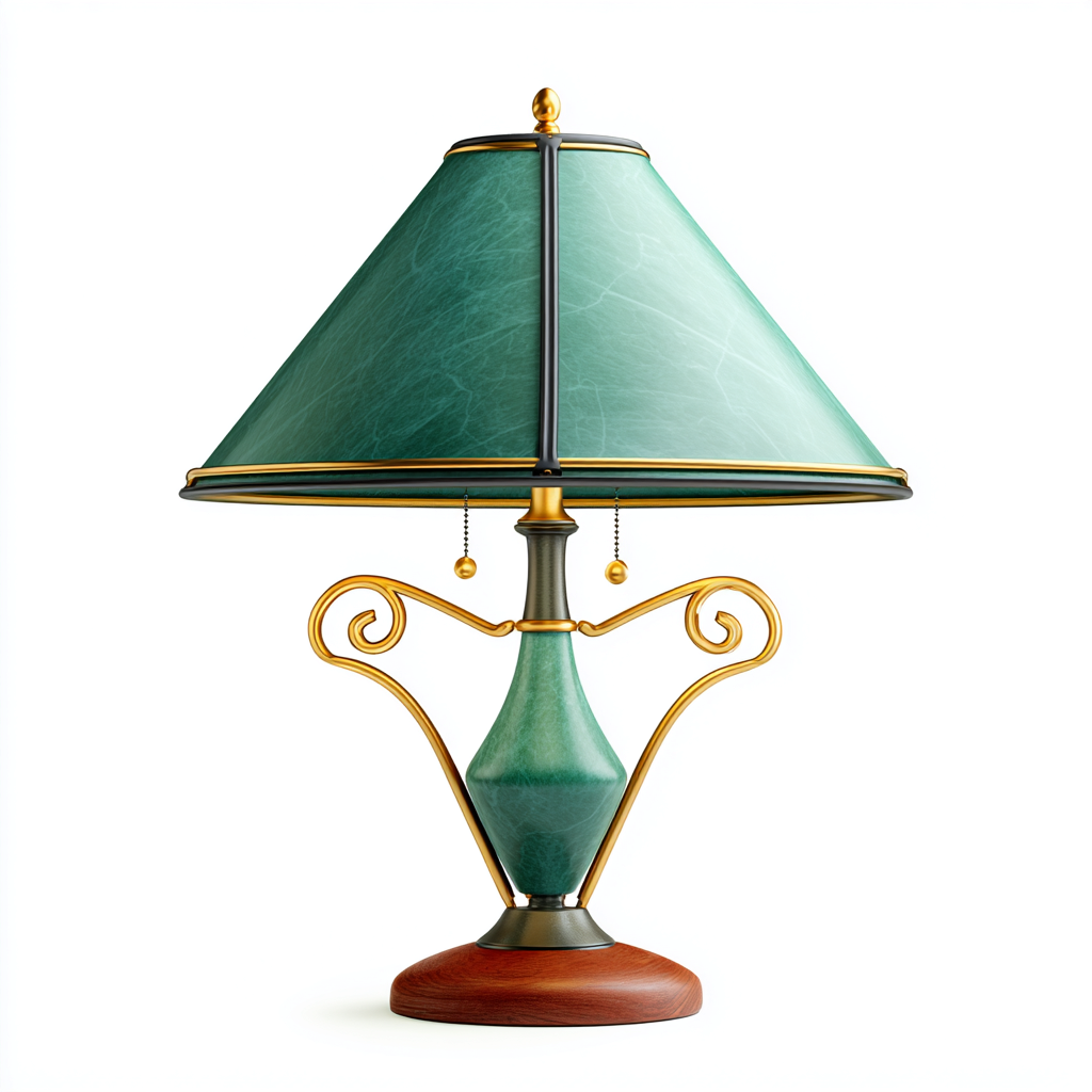 Lampe de table en laiton et métal vert avec abat-jour textile - 57x37x37 cm - design élégant décoratif-Shelterora