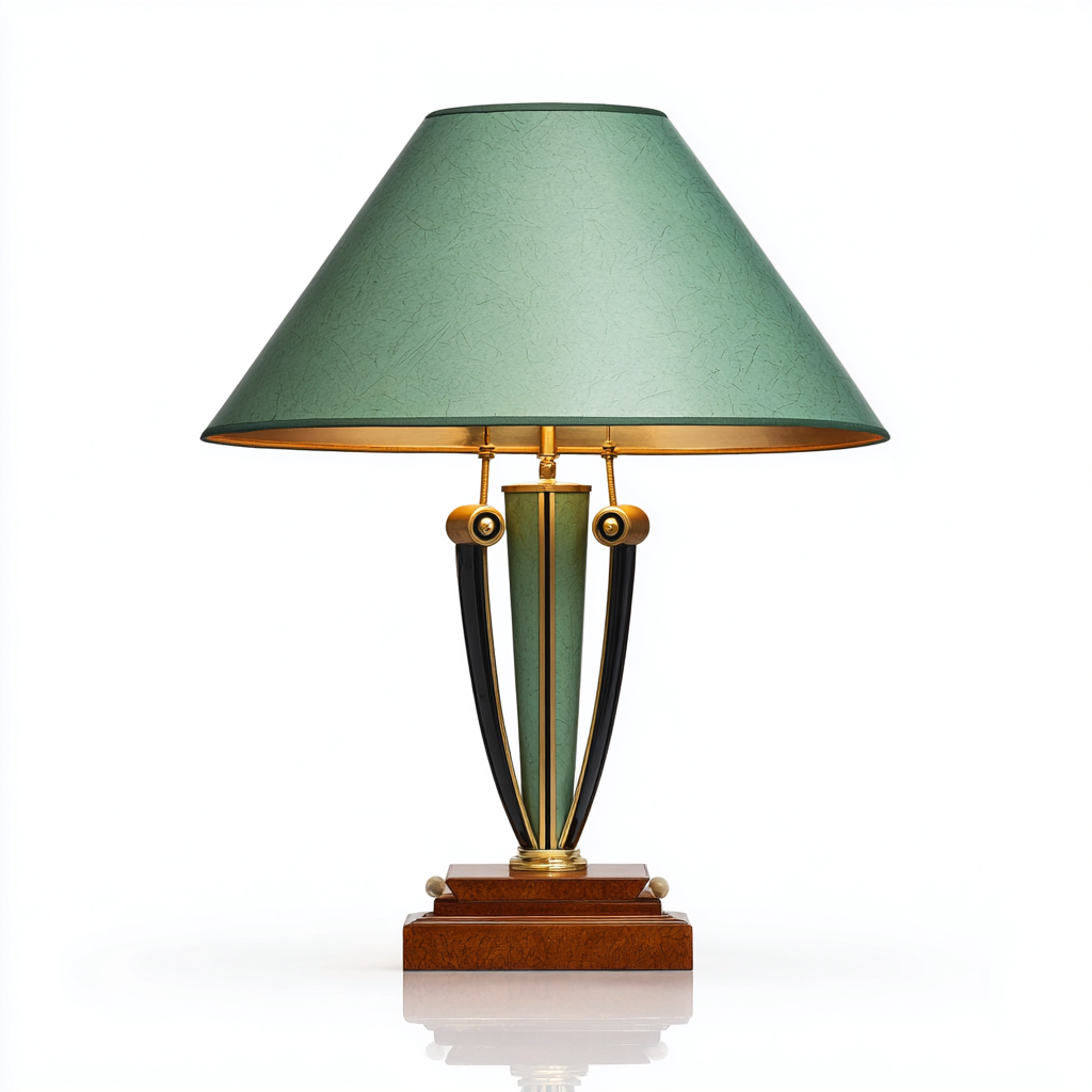 Lampe de table en laiton et métal vert avec abat-jour textile - 55x35x35 cm - design élégant classique-Shelterora