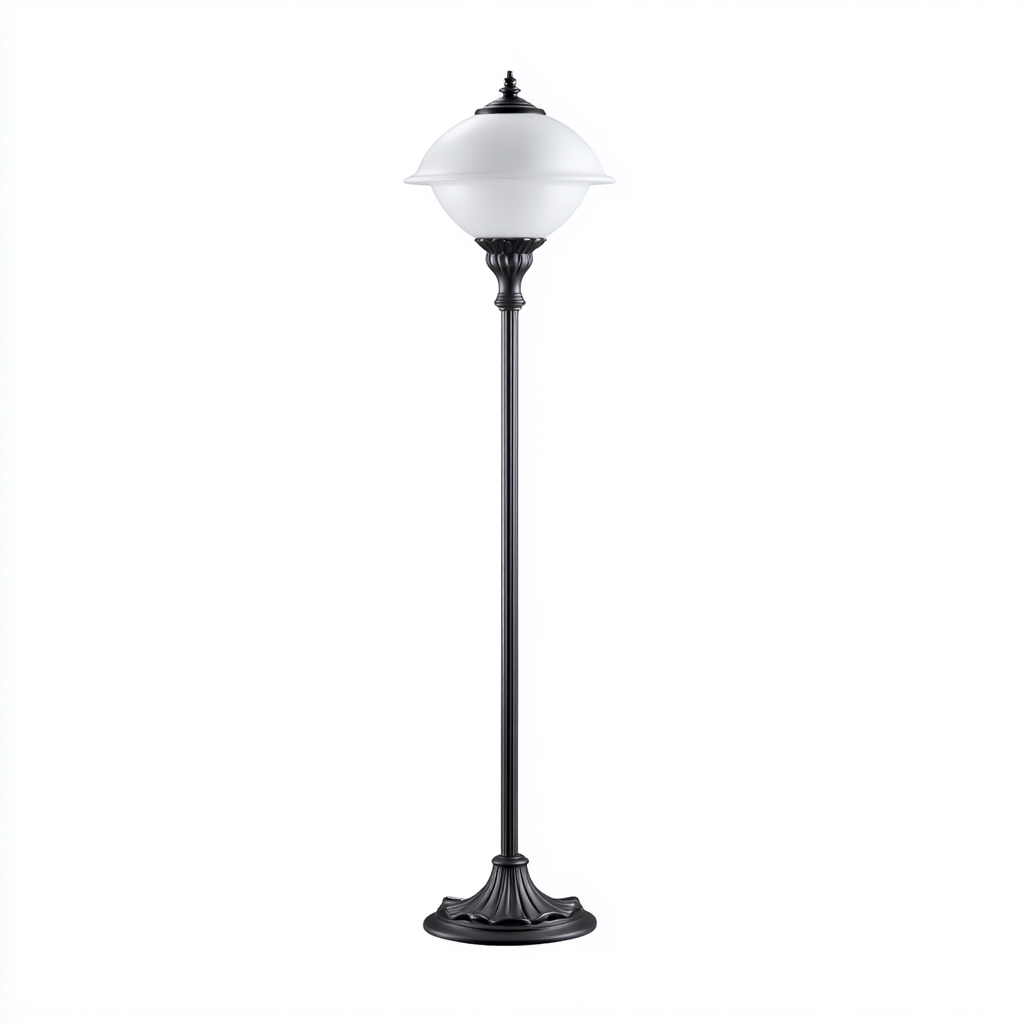 Lampadaire classique noir avec abat-jour en verre blanc 170x45x45 cm - style rétro élégant - éclairage doux et diffus-Shelterora